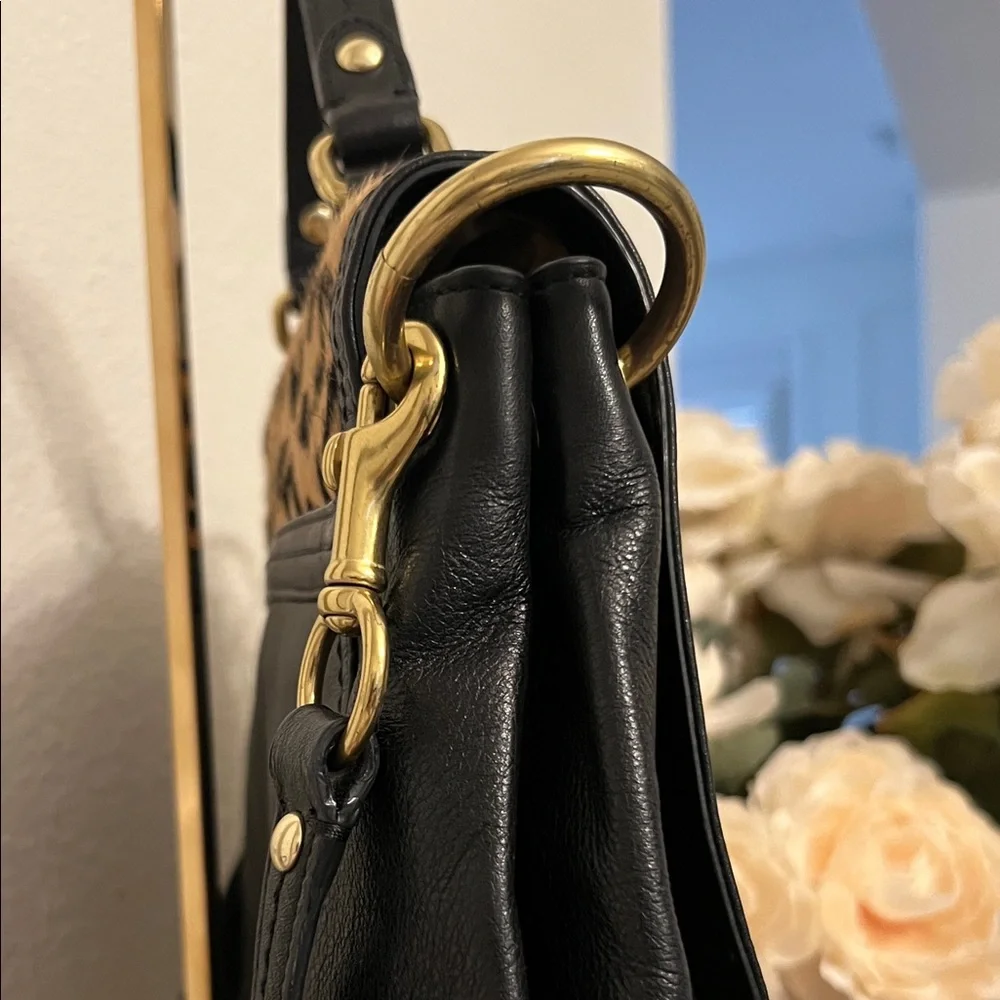 Coach Leopard  Pony-hair top handle shoulder strap with  and gold hardware. - Picture 7 of 10
